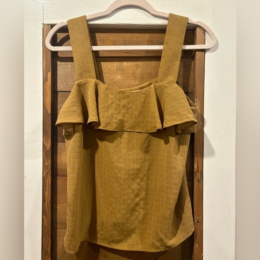 Nine West Mustard Yellow Ruffle Strap Blouse